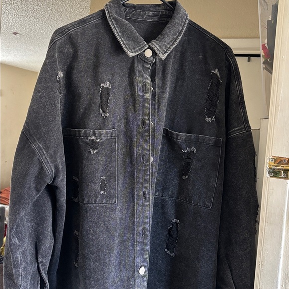 Jackets & Blazers - Distressed Black Denim Jacket